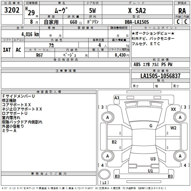 Аукционный лист DAIHATSU MOVE 2017
