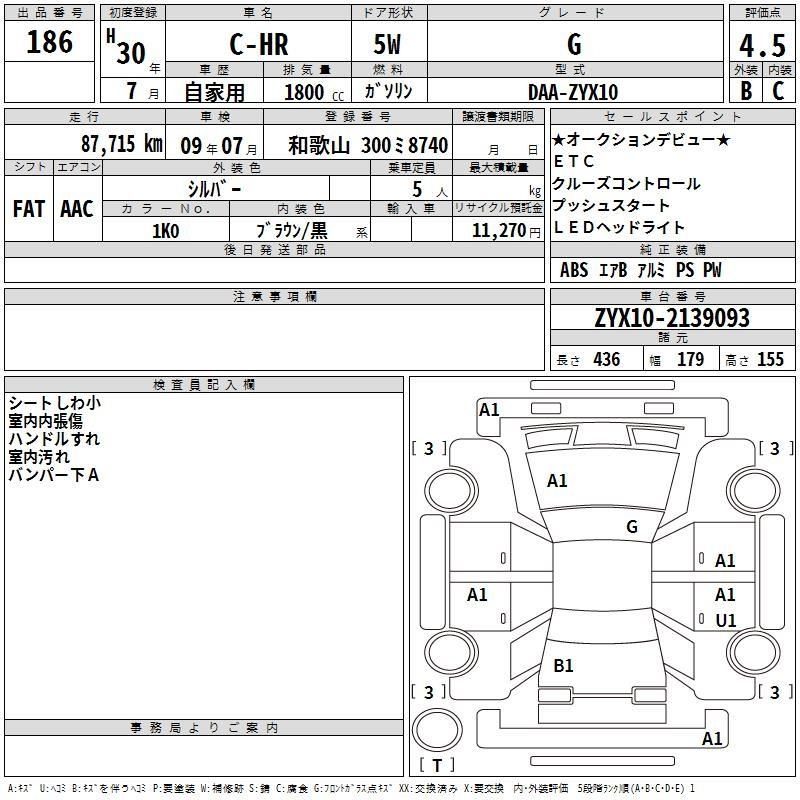 Аукционный лист TOYOTA C-HR 2018