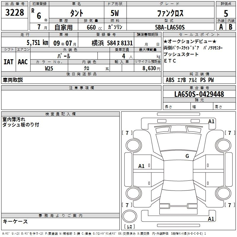 Аукционный лист DAIHATSU TANTO 2024
