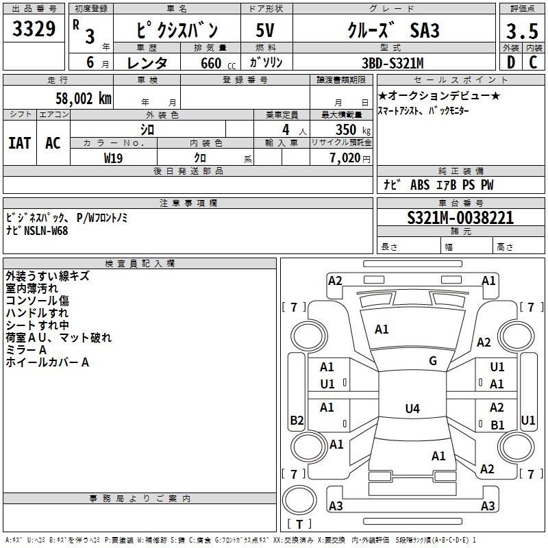 Аукционный лист TOYOTA PIXIS VAN 2021