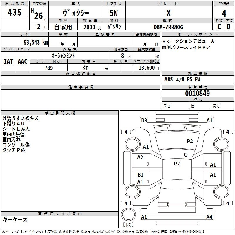 Аукционный лист TOYOTA VOXY 2014