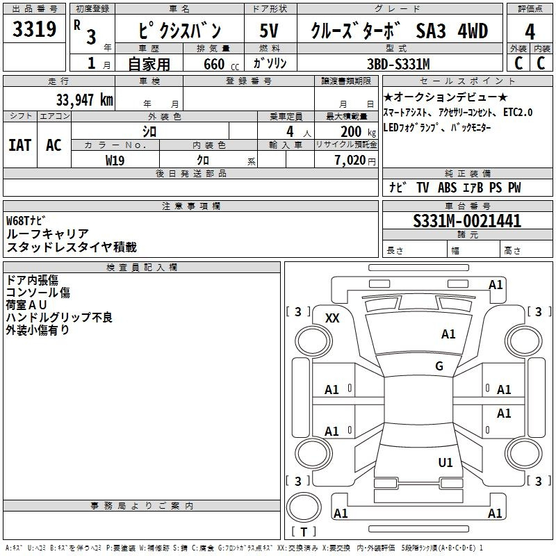 Аукционный лист TOYOTA PIXIS VAN 2021