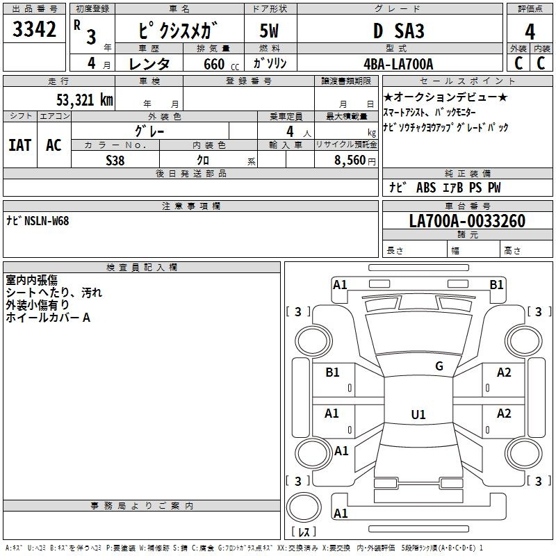 Аукционный лист TOYOTA PIXIS MEGA 2021