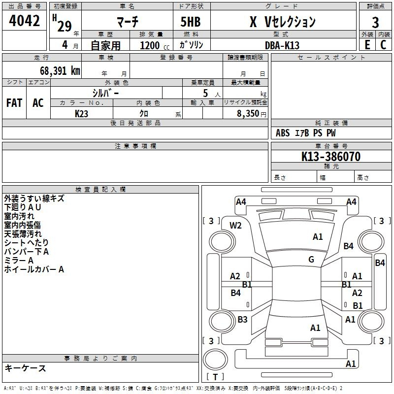 Аукционный лист NISSAN MARCH 2017