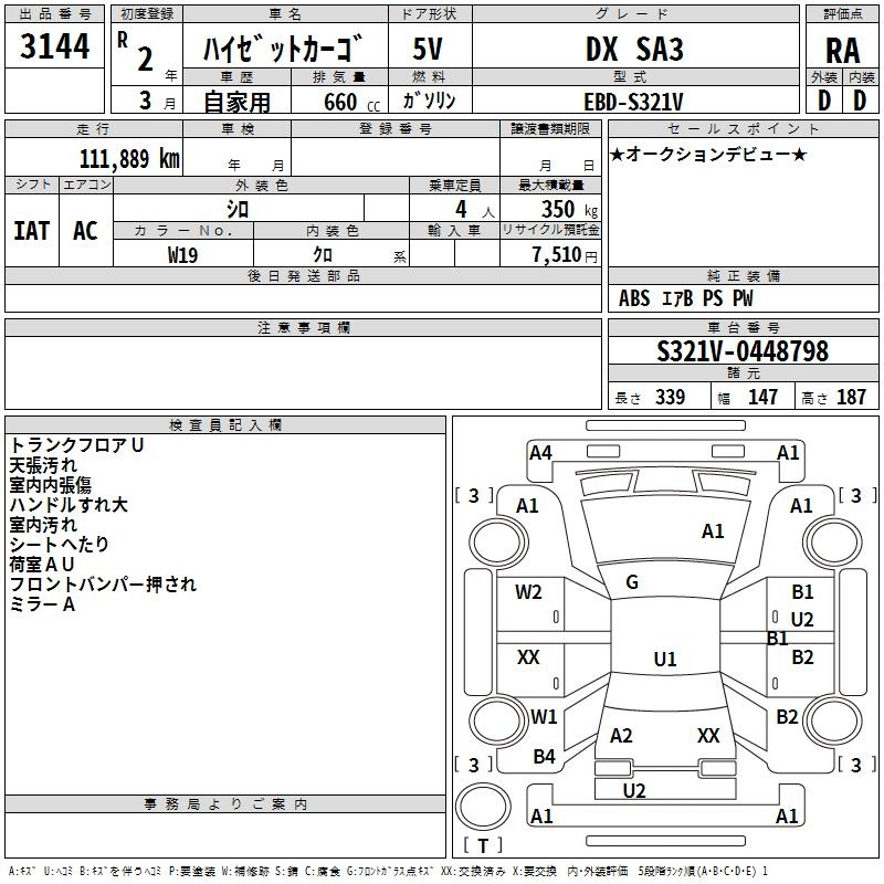 Аукционный лист DAIHATSU HIJET VAN 2020
