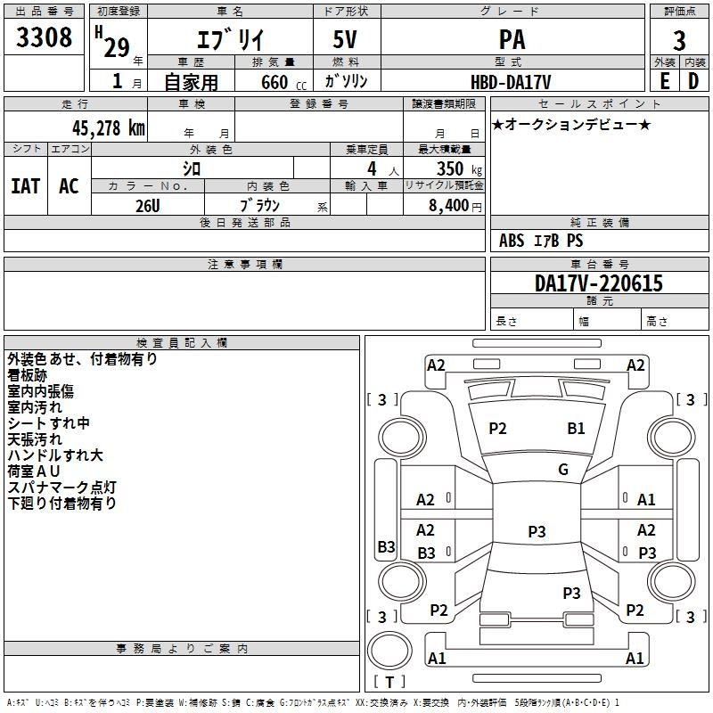 Аукционный лист SUZUKI EVERY 2017