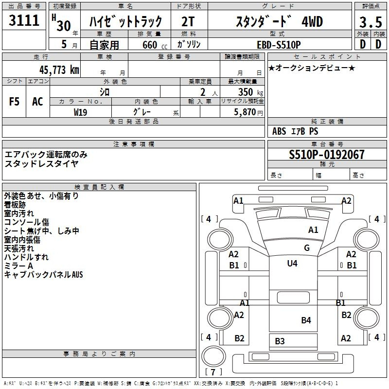 Аукционный лист DAIHATSU HIJET TRUCK 2018