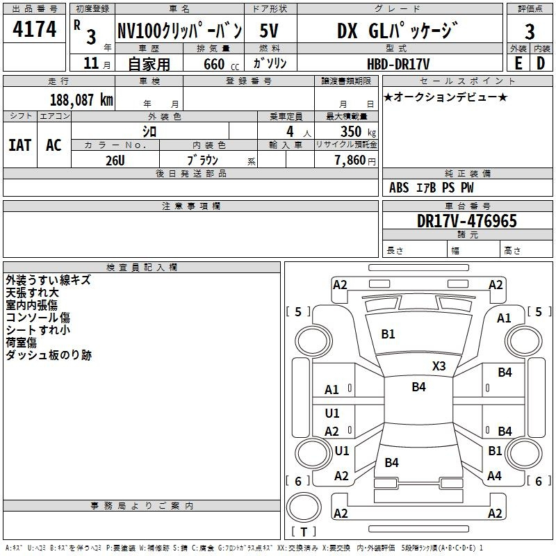 Аукционный лист NISSAN CLIPPER VAN 2021