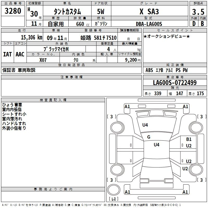 Аукционный лист DAIHATSU TANTO 2018