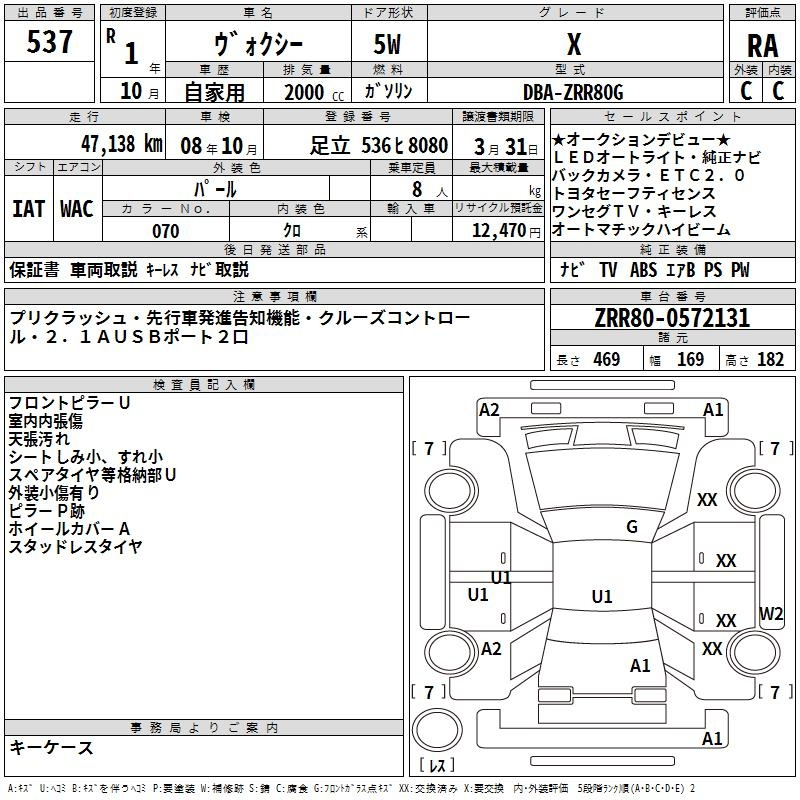 Аукционный лист TOYOTA VOXY 2019
