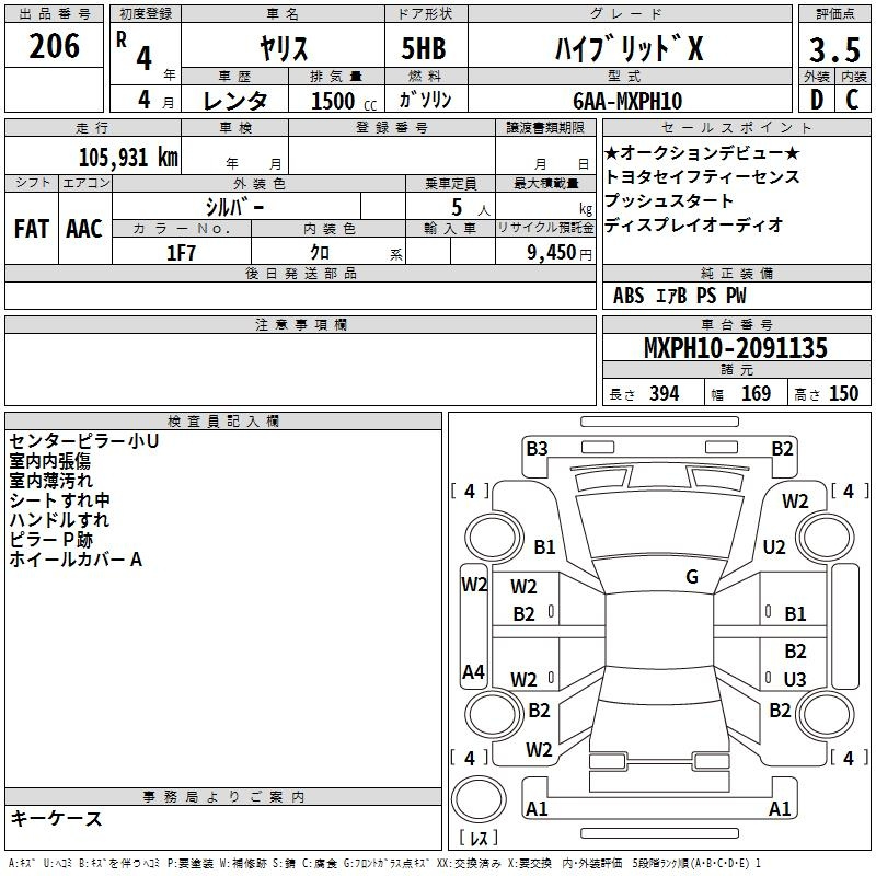 Аукционный лист TOYOTA YARIS 2022