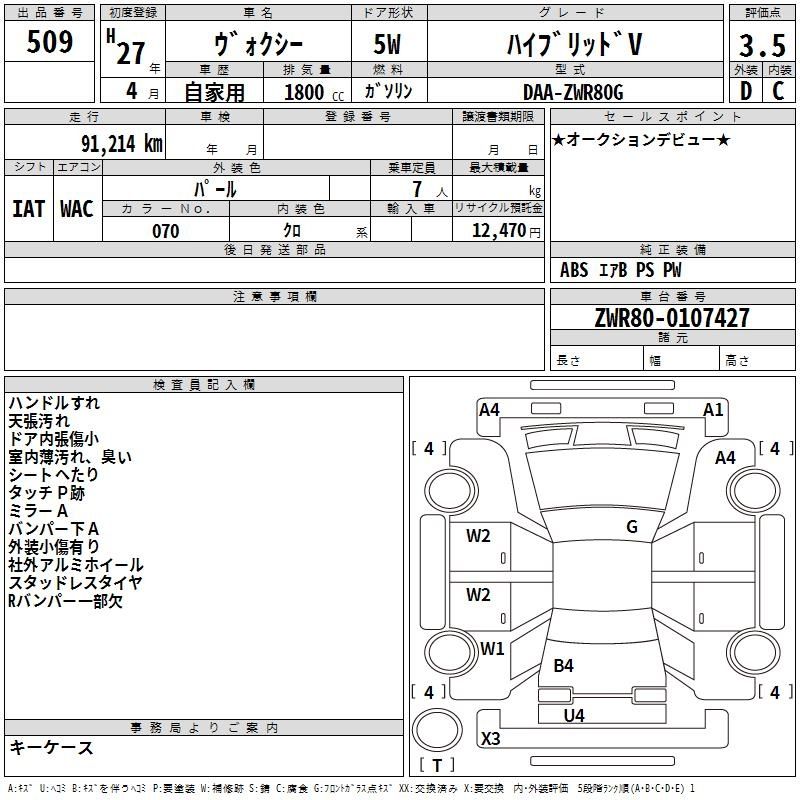 Аукционный лист TOYOTA VOXY 2015