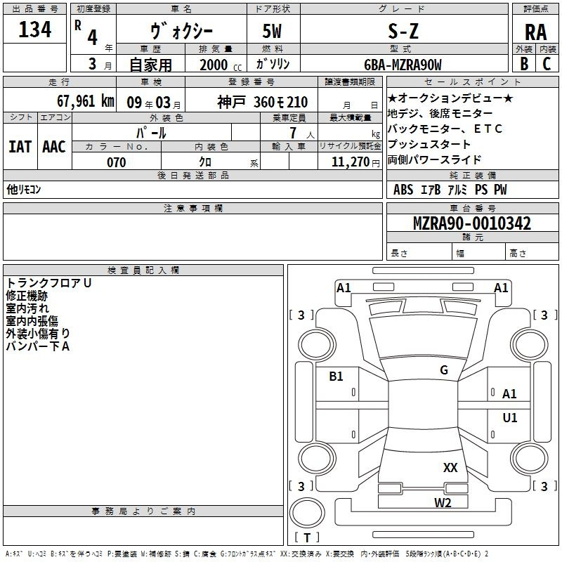 Аукционный лист TOYOTA VOXY 2022