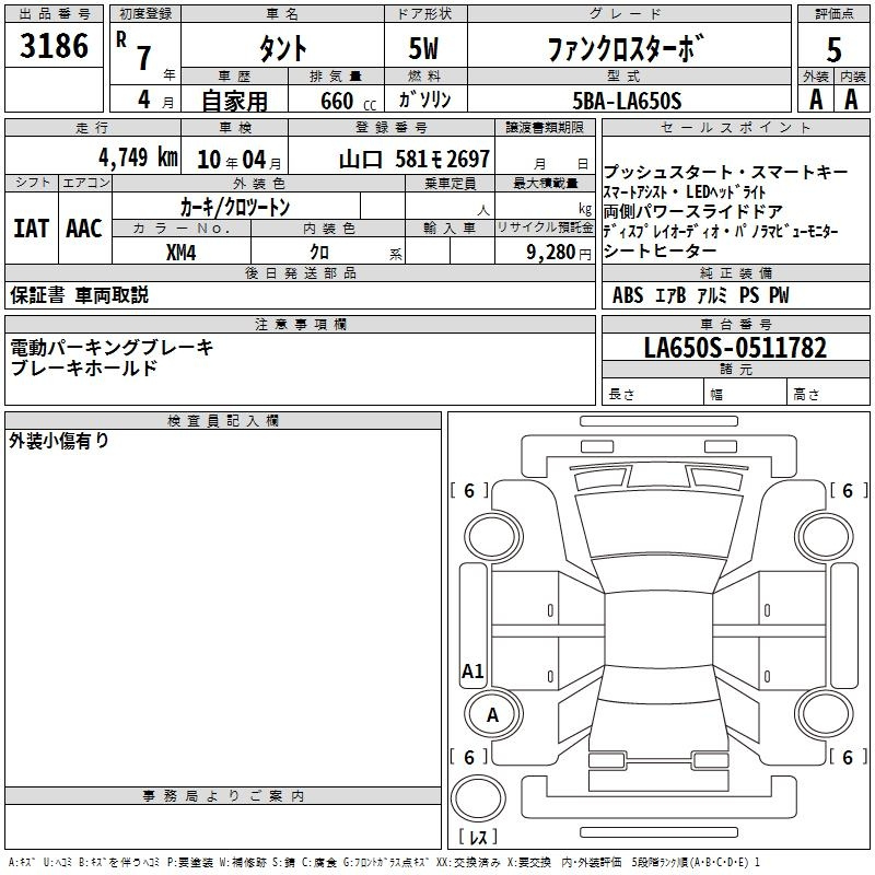 Аукционный лист DAIHATSU TANTO 2025