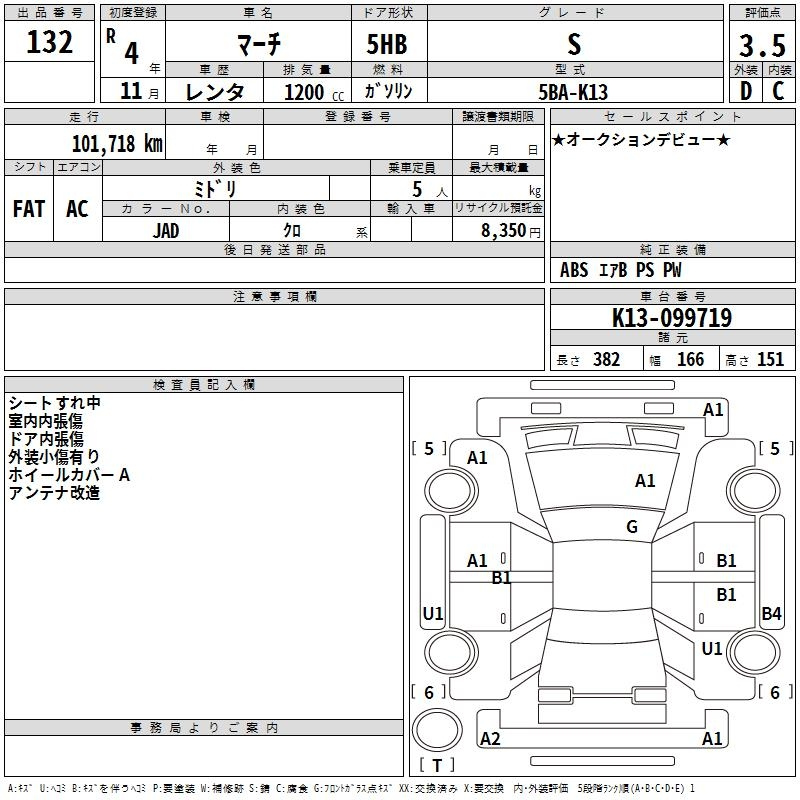 Аукционный лист NISSAN MARCH 2022