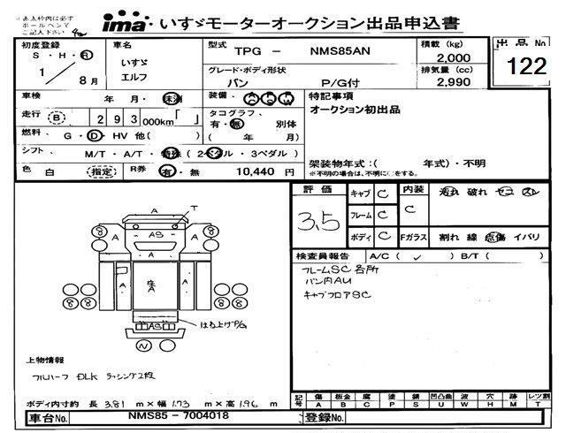 Аукционный лист ISUZU ELF 2019