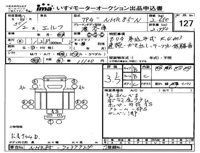 Аукционный лист ISUZU ELF 2018