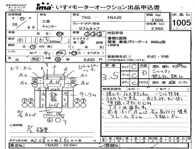 Аукционный лист MITSUBISHI CANTER 2014