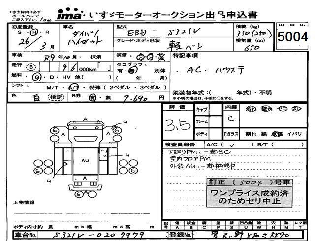Аукционный лист DAIHATSU HIJET VAN 2014