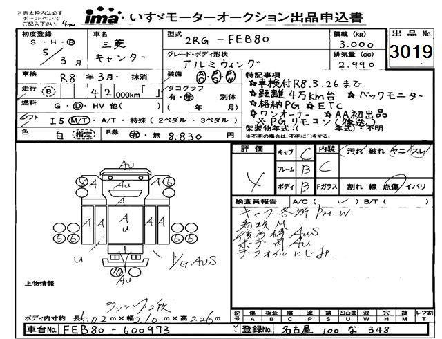 Аукционный лист MITSUBISHI CANTER 2023