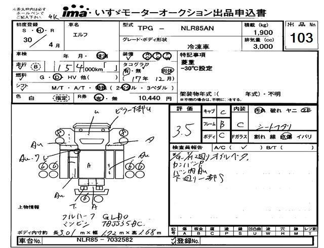 Аукционный лист ISUZU ELF 2018
