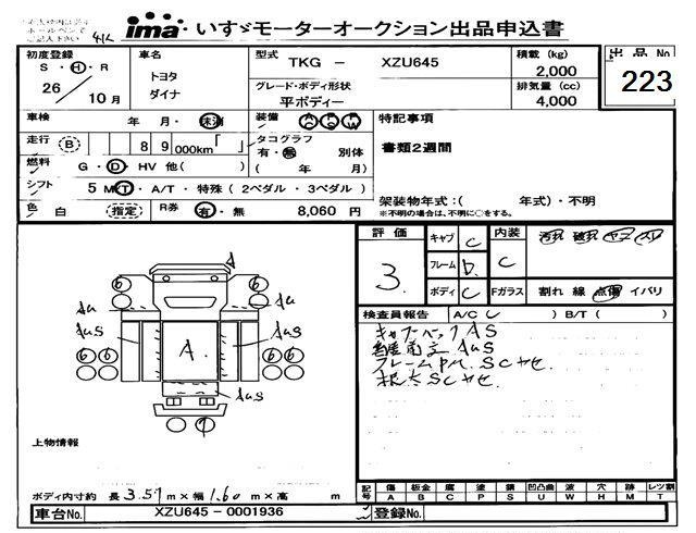 Аукционный лист TOYOTA DYNA 2014