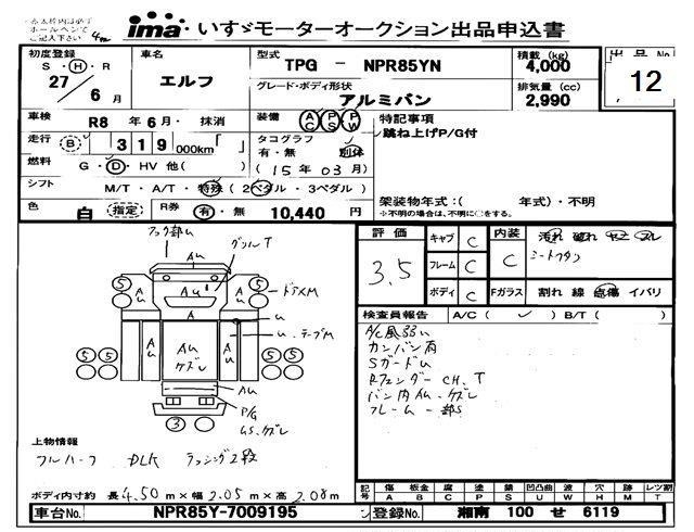 Аукционный лист ISUZU ELF 2015