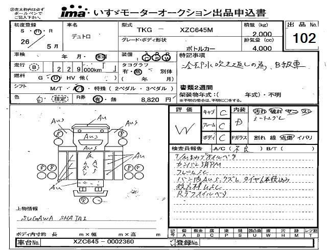 Аукционный лист HINO DUTRO 2014