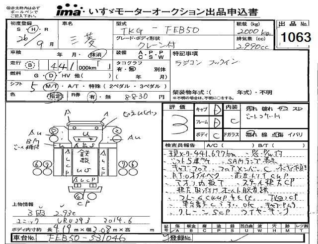 Аукционный лист MITSUBISHI CANTER 2014