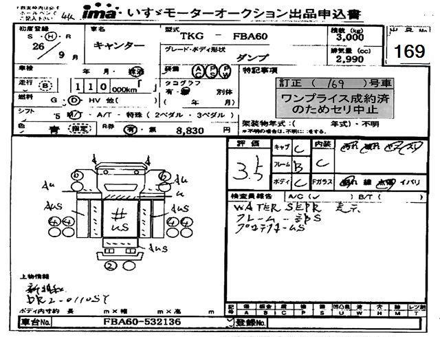 Аукционный лист MITSUBISHI CANTER 2014