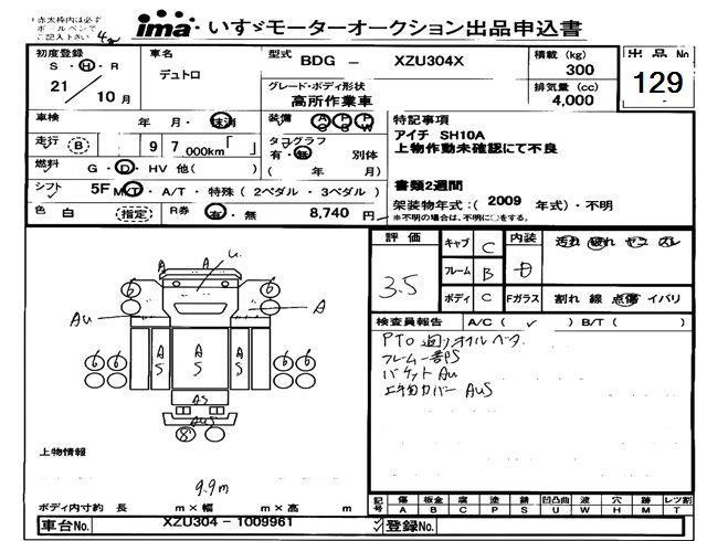 Аукционный лист HINO DUTRO 2009