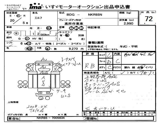 Аукционный лист ISUZU ELF 2008