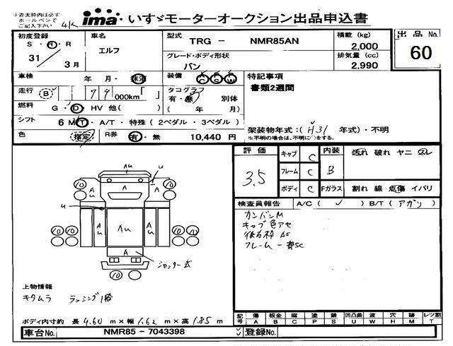 Аукционный лист ISUZU ELF 2019