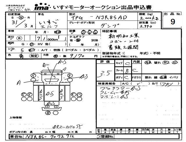Аукционный лист ISUZU ELF 2019
