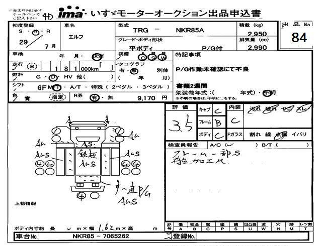 Аукционный лист ISUZU ELF 2017