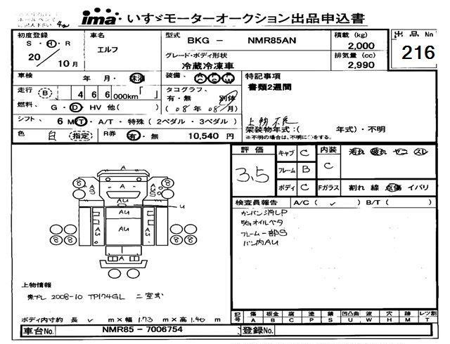 Аукционный лист ISUZU ELF 2008