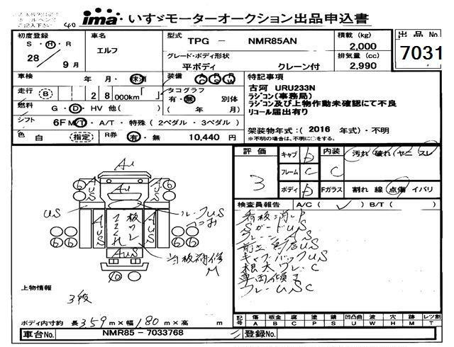 Аукционный лист ISUZU ELF 2016