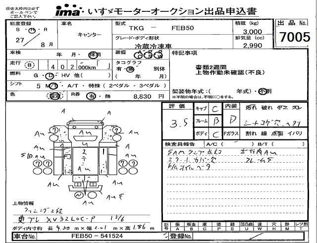 Аукционный лист MITSUBISHI CANTER 2015