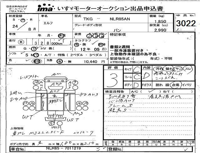 Аукционный лист ISUZU ELF 2012
