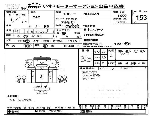 Аукционный лист ISUZU ELF 2019